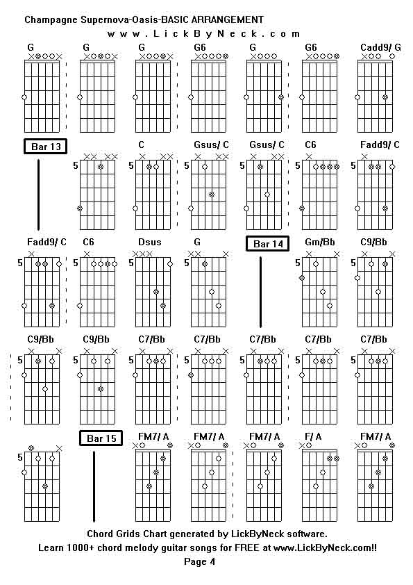 Chord Grids Chart of chord melody fingerstyle guitar song-Champagne Supernova-Oasis-BASIC ARRANGEMENT,generated by LickByNeck software.